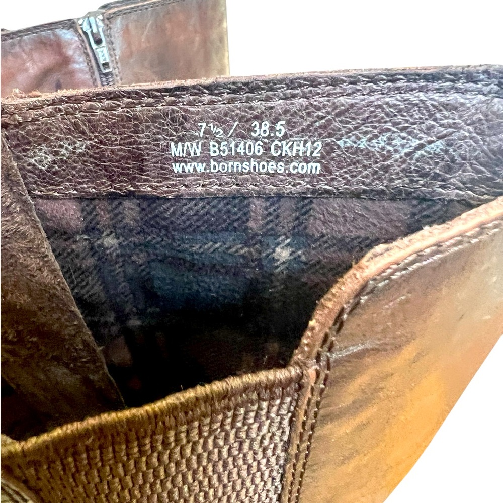 Born Brown Leather Boots with Block Heel 7.5 size stretch calf excellent condit - Picture 8 of 12